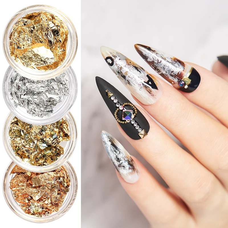 1/4 Box Nail Art Gold Silver Fashion Gel Nail Foil Paper 3D Irregular Aluminum Sticker DIY Manicure Glitter Decoration Tools