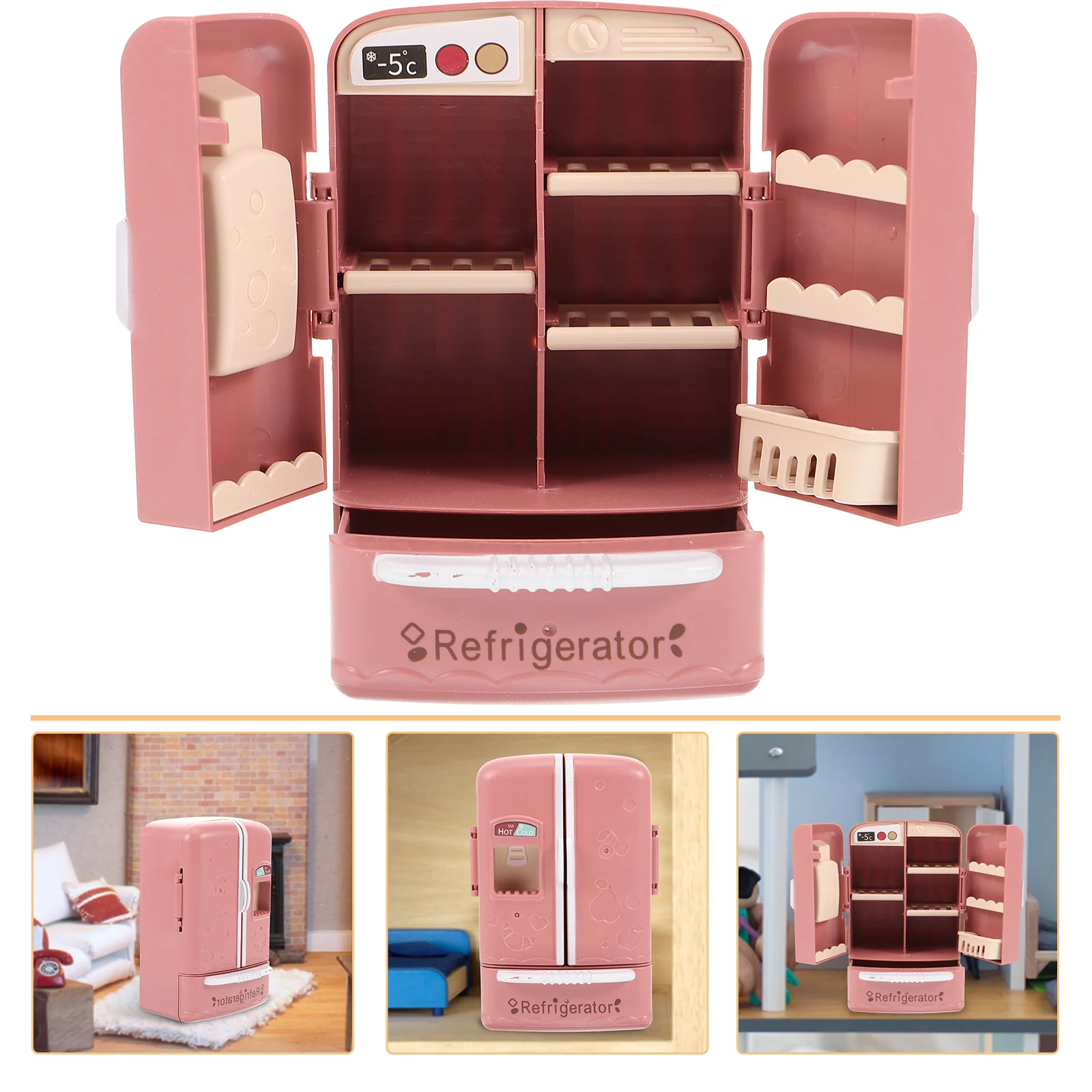 Double Door Refrigerator Matching with Other Miniature Crafts Fridge Decor Kitchen Miniatures Furniture House Toy for Abs