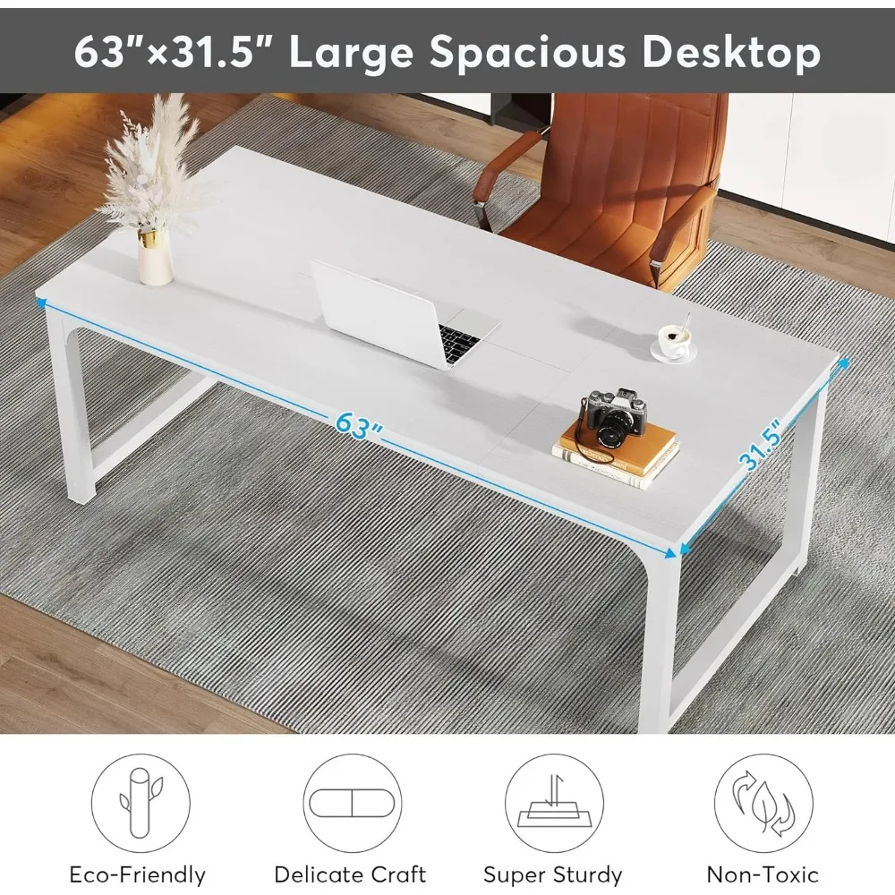 Modern Computer Desk, 63 x 31.5 inch Large Executive Office Desk Computer Table Study Writing Desk Workstation for Home Office