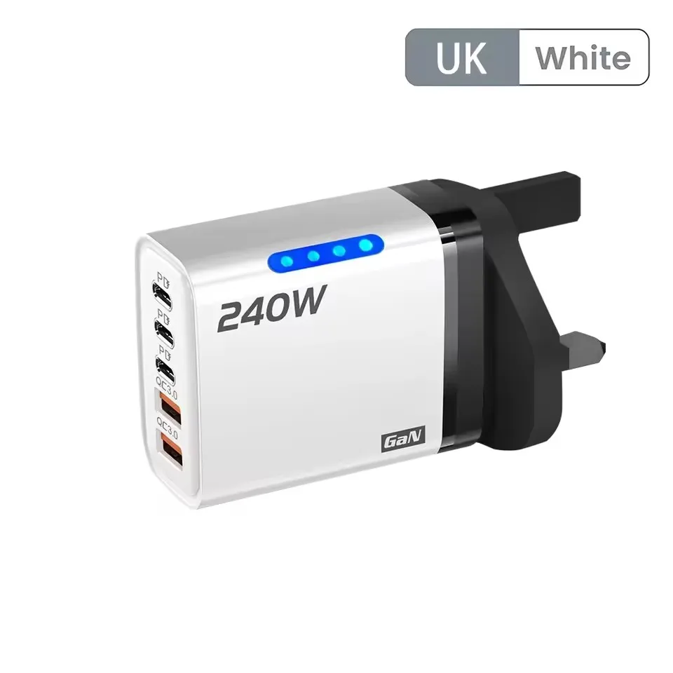 240w Gan Fast Charger With Led Light 5 In 1 2usb+3type-C Multi Port Phone Charger For Iphone15-17Series Samsung Huawei Xiaomi 15 image 3