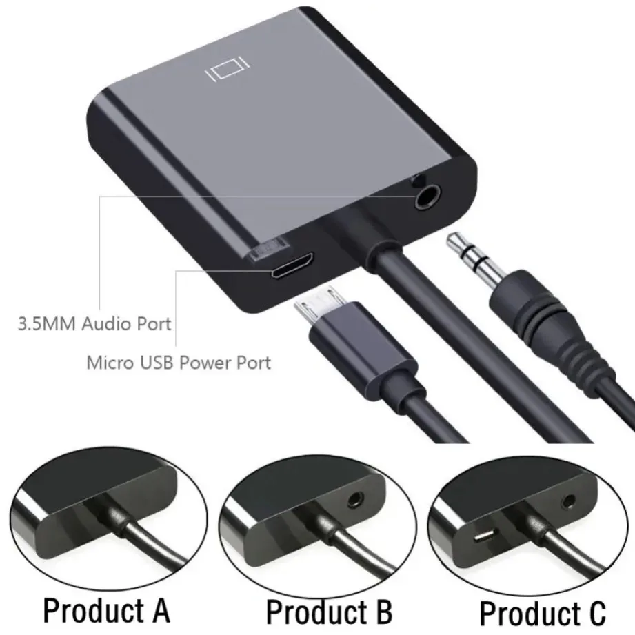 Grwibeou 1080P HDMI-kompatybilny z Adapter VGA cyfrowym analogowym konwerterem kabel VGA męskim na Famale dla laptopa PC