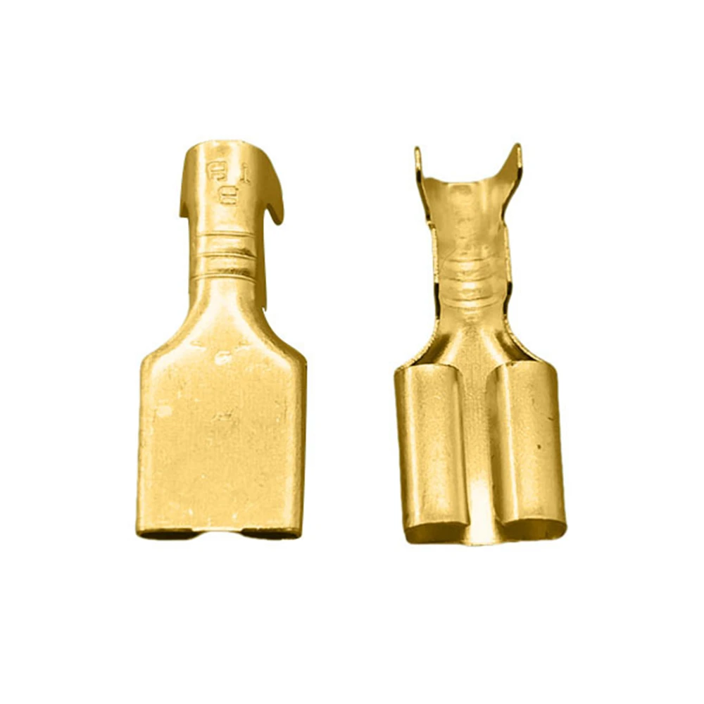 100Pcs Brass Gilded 6.3MM Female Spade Crimp Terminal Brass Wire Connector for Car Relay DJ623-E6.3B DJ623-E6.3C H62