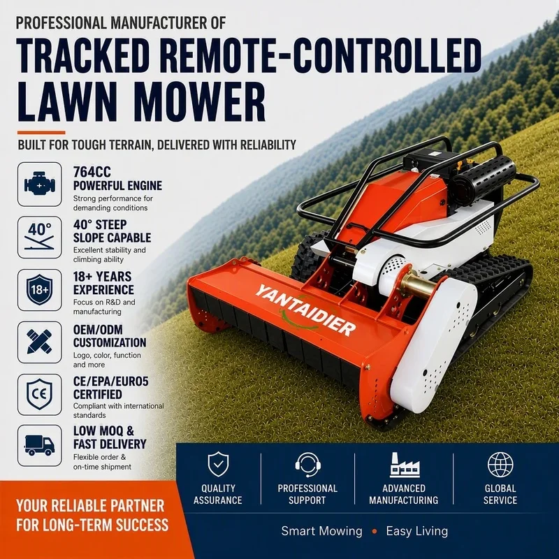 Industrial 800mm Tracked Lawn Mower Battery Powered Remote Control Lawn Mower Grass Cutting