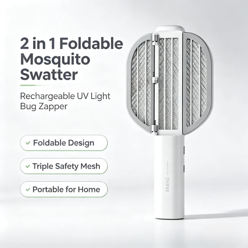 Foldable Electric Mosquito Swatter, Rechargeable 2 in 1 Mosquito Killer Racket,  Portable Anti Insect Bug Zapper