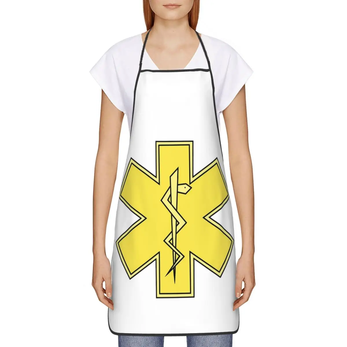 

Фартук желтого цвета со звездой жизни, фартук для шеф-повара, приготовления пищи, выпечки, водонепроницаемый нагрудник, кухонный фартук для чистки для женщин и мужчин, живопись