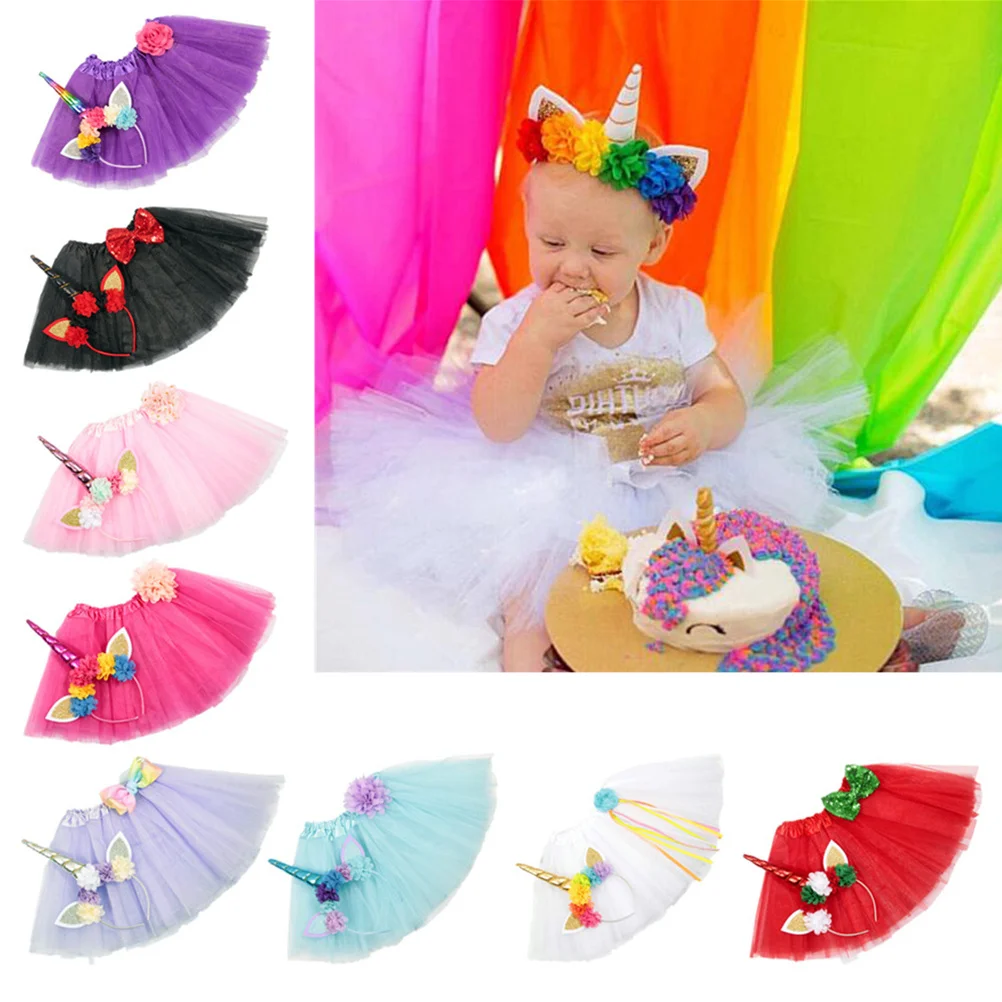 

1Set Kids Pink Unicorn Tutu Skirt Headband Set Fairy Costume Birthday Party Pixie Outfit Unicorn Tutu Skirt and Headwear Set