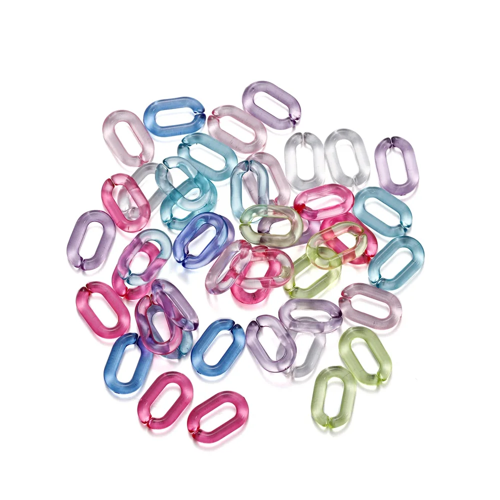 50/100pcs/Lot 10*15mm Colorful Plastic Chain Transparent Oval Lobster Clasp Jump Ring Connector For DIY Jewelry Making Findings