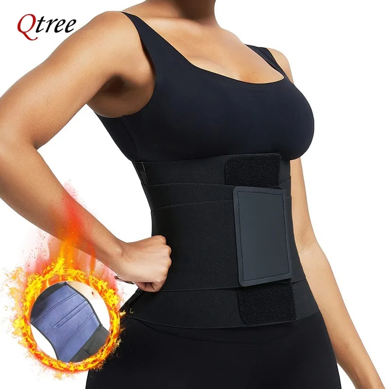 Qtree-Entrenador de cintura alta para mujer, cinturón de Sauna Ab, faja moldeadora de cuerpo adelgazante, bandas elásticas, recortador de vientre de 3 bucles, corsé quemador de grasa