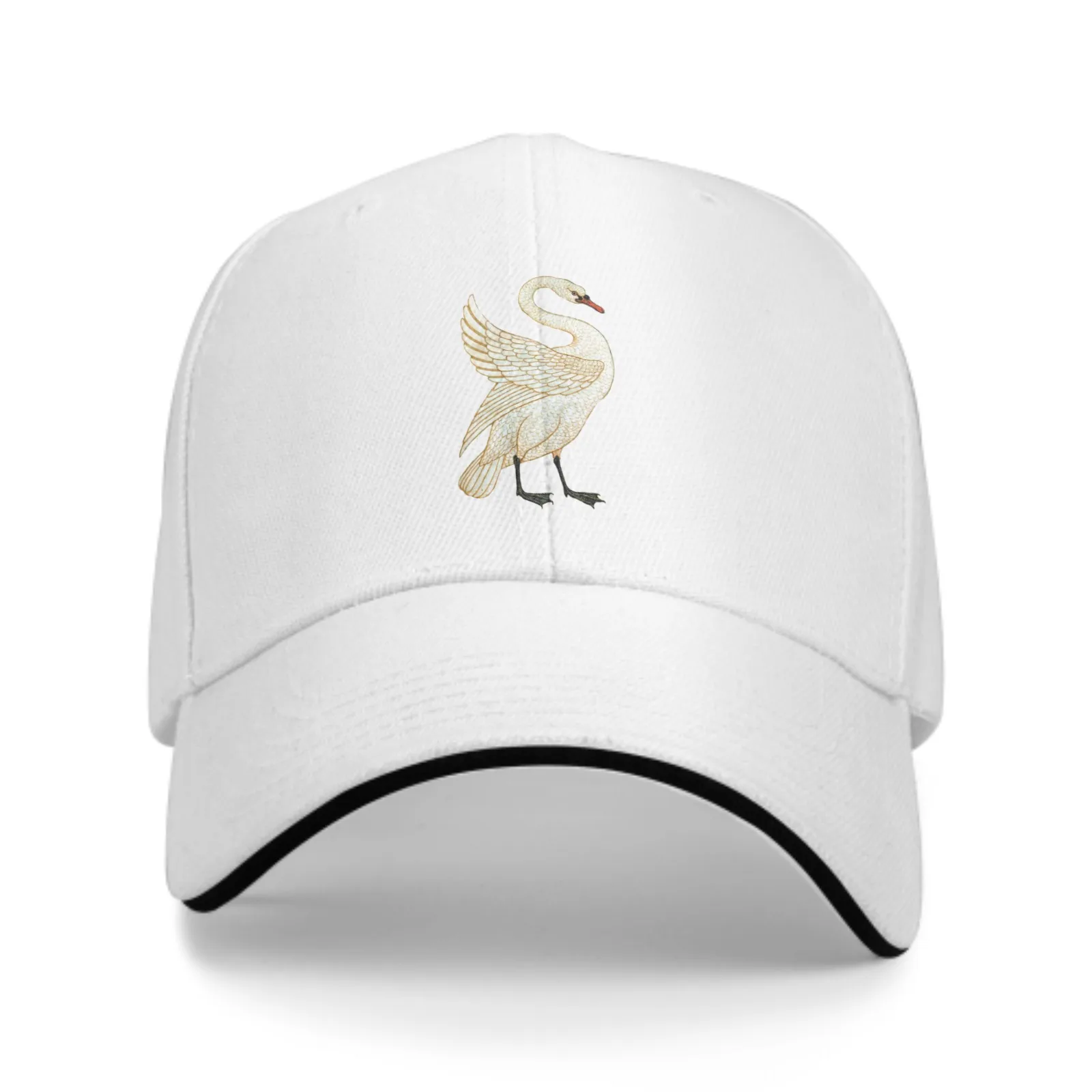 Adjustable Fashion Wild Caps Swans Print Washed Sandwich Caps Sports Outdoor Baseball Hat