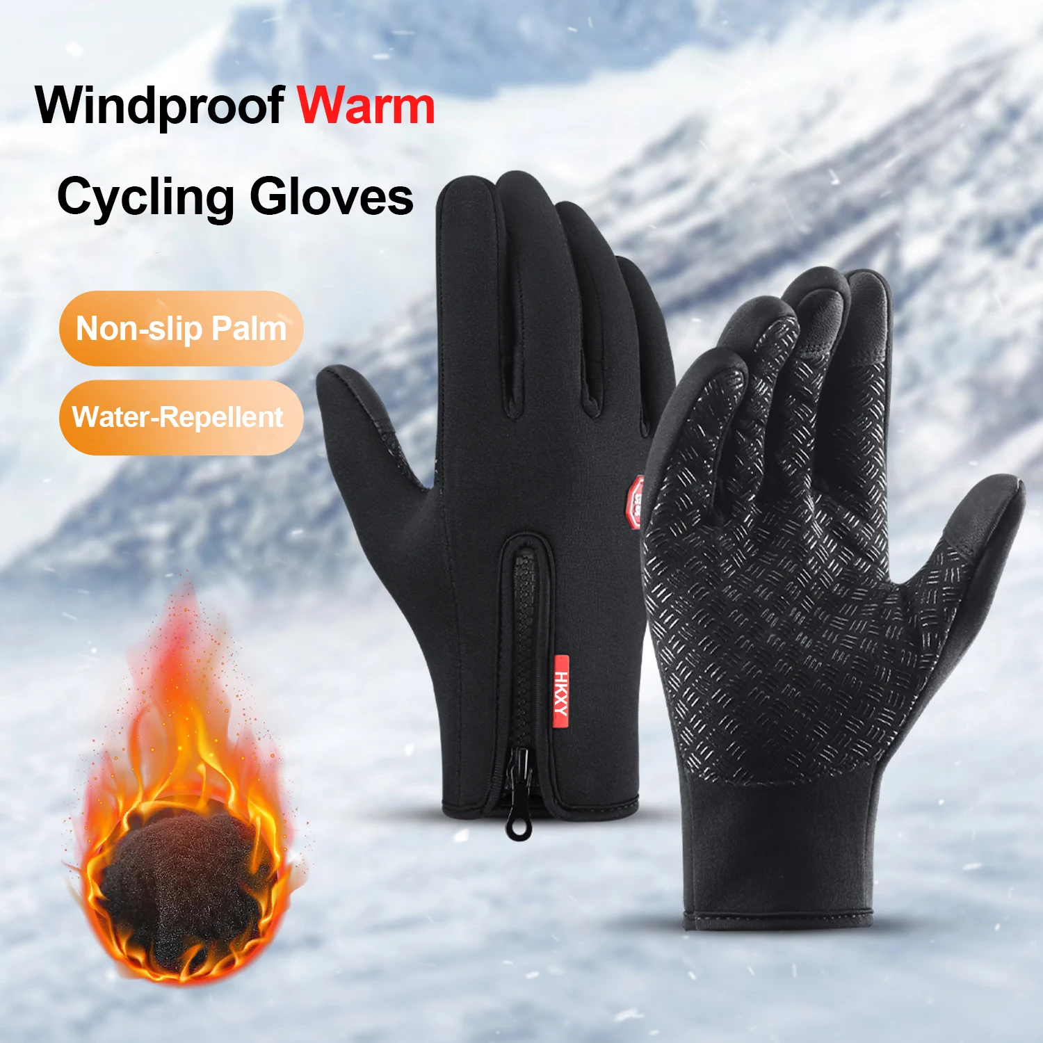 Winter-Fahrradhandschuhe, Unisex, Wandern, Touchscreen, rutschfest, Reißverschluss, winddicht, wasserabweisend, für Pendler, Thermo-Handschuhe für Herren und Damen