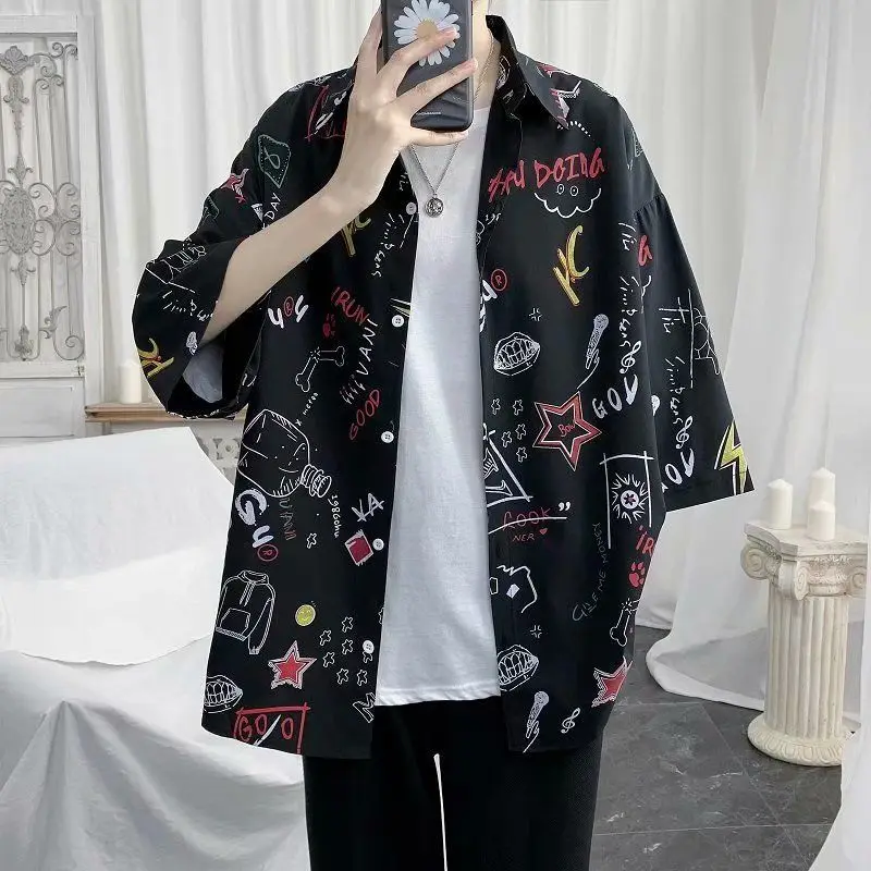 Printed Shirt Short-sleeved Shirt Men's Spring and Summer Thin Drooping and Handsome Casual Half-sleeved Top Jacket Trendy