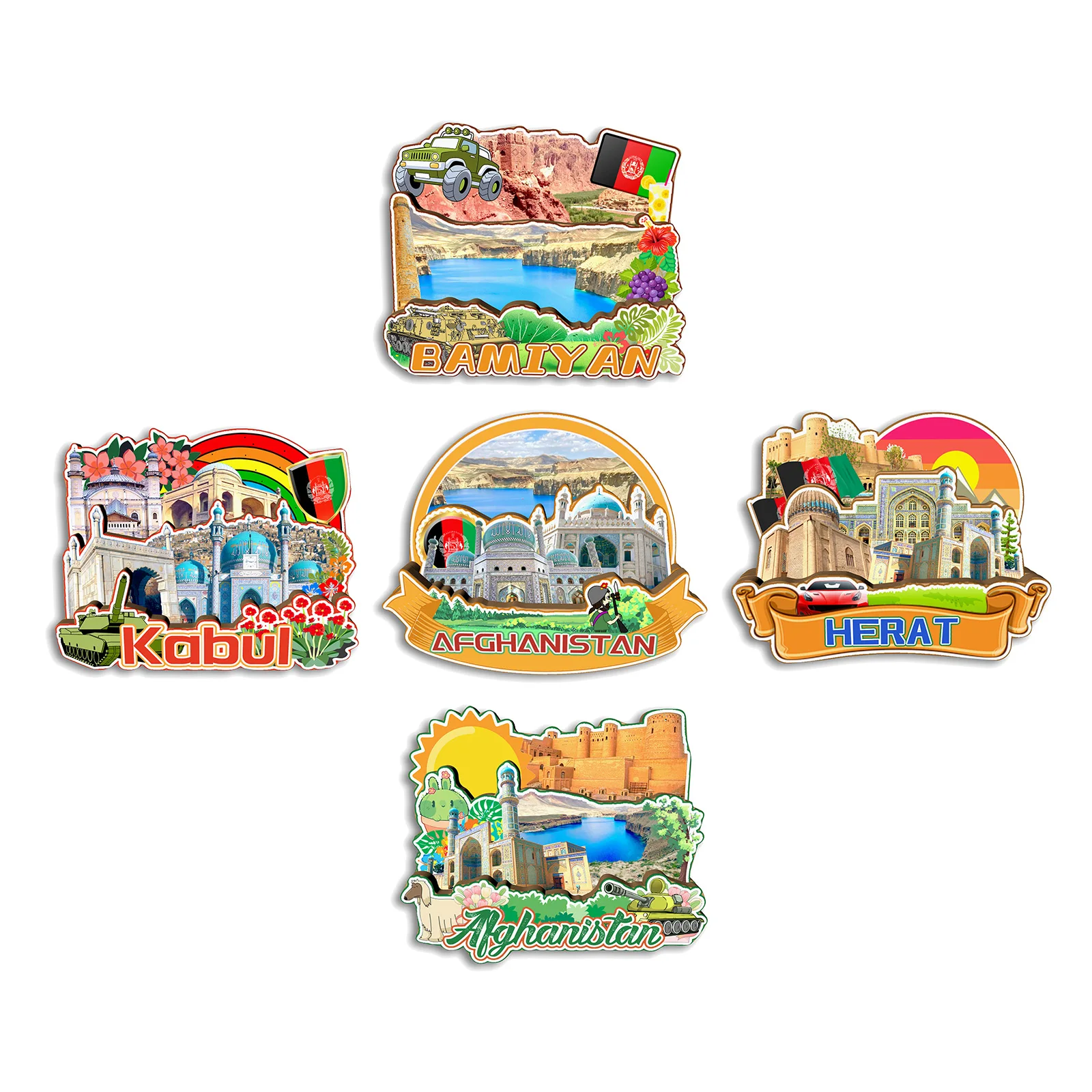 Kabul Herat Bamiyan Afganistán imán para nevera regalo de recuerdo de viaje pegatina decorativa hecha a mano para refrigerador decoración del hogar
