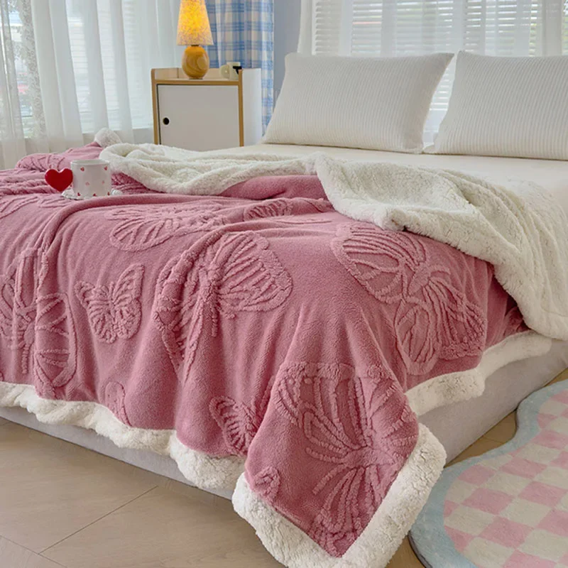 Solid Butterfly Floral Taffeta Jacquard Blanket Double Sided Thick Sofa Cover for Office Nap Warm Multifunctional Soft Quilt