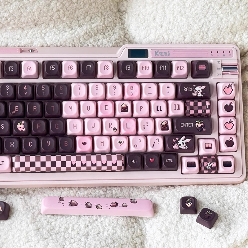 Pink Strawberry Keycaps Set PBT Sublimation XOA Cherry Profile Keycaps for Mechanical Keyboard Pixel Wind Custom Cute Key Caps