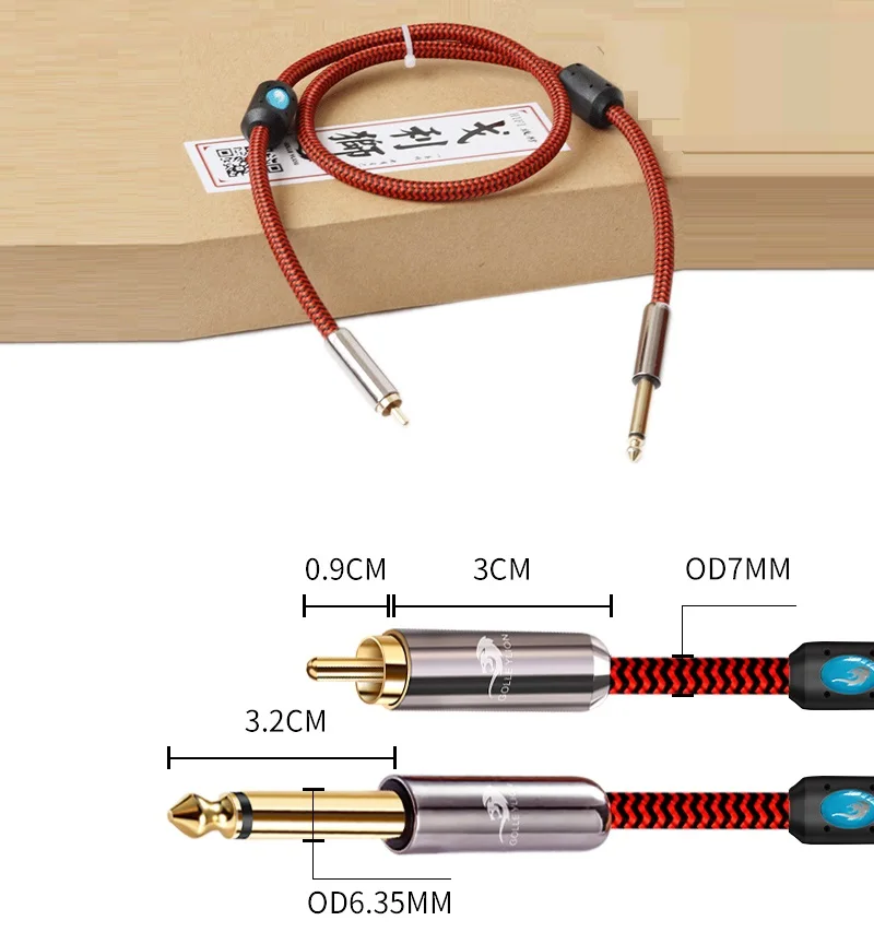 1/4-дюймовый моно TS штекер 6,35 мм на RCA штекер Аудиокабель для микшерной консоли Усилитель Гитара Бас Музыкальные инструменты Экранированные шнуры
