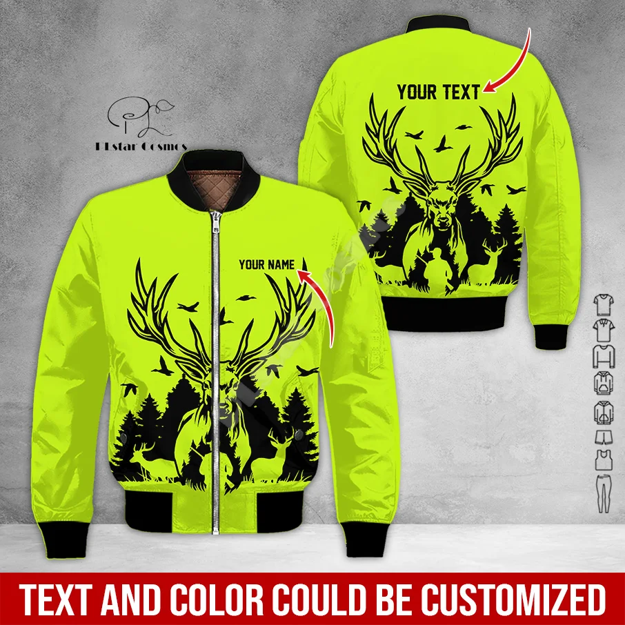 

Custom Name Deer Hunting Camo Hunter Graffiti Tattoo Vintage Winter Warm Overcoat Streetwear 3DPrint Windbreaker Bomber Jacket D