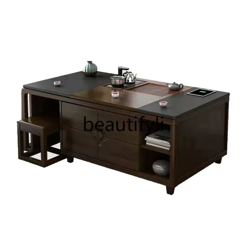 

XZQSolid wood lifting kung fu tea table tea table living room household small apartment balcony tea integrated
