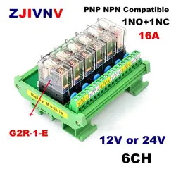 16A 6 Channels PNP NPN NO NC Interface DIN Rail Mount Relay Module 12V 24V DC Single Chip Microcomputer PLC BMZ-06K1