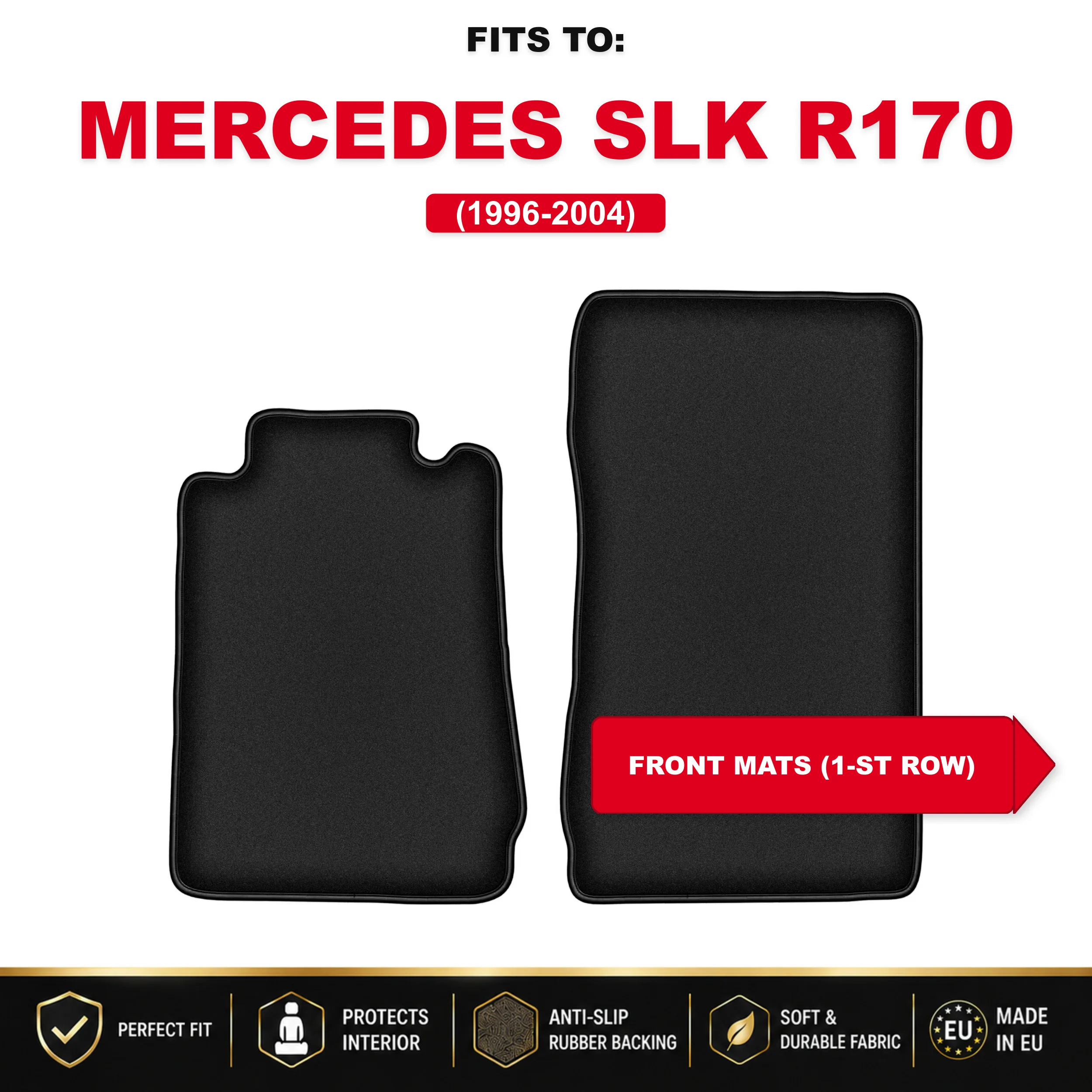 Voorste velours vloermatten, zwart, 2 stuks. Voor: Mercedes SLK R170 1996-2004 set auto vloermatten voor de voorkant van de auto