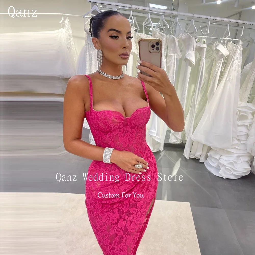 

Qanz Sexy Slit Prom Dresses Mermaid Lace Ladies Dresses for Special Occasions Spaghetti Straps Event Party Gowns Customized