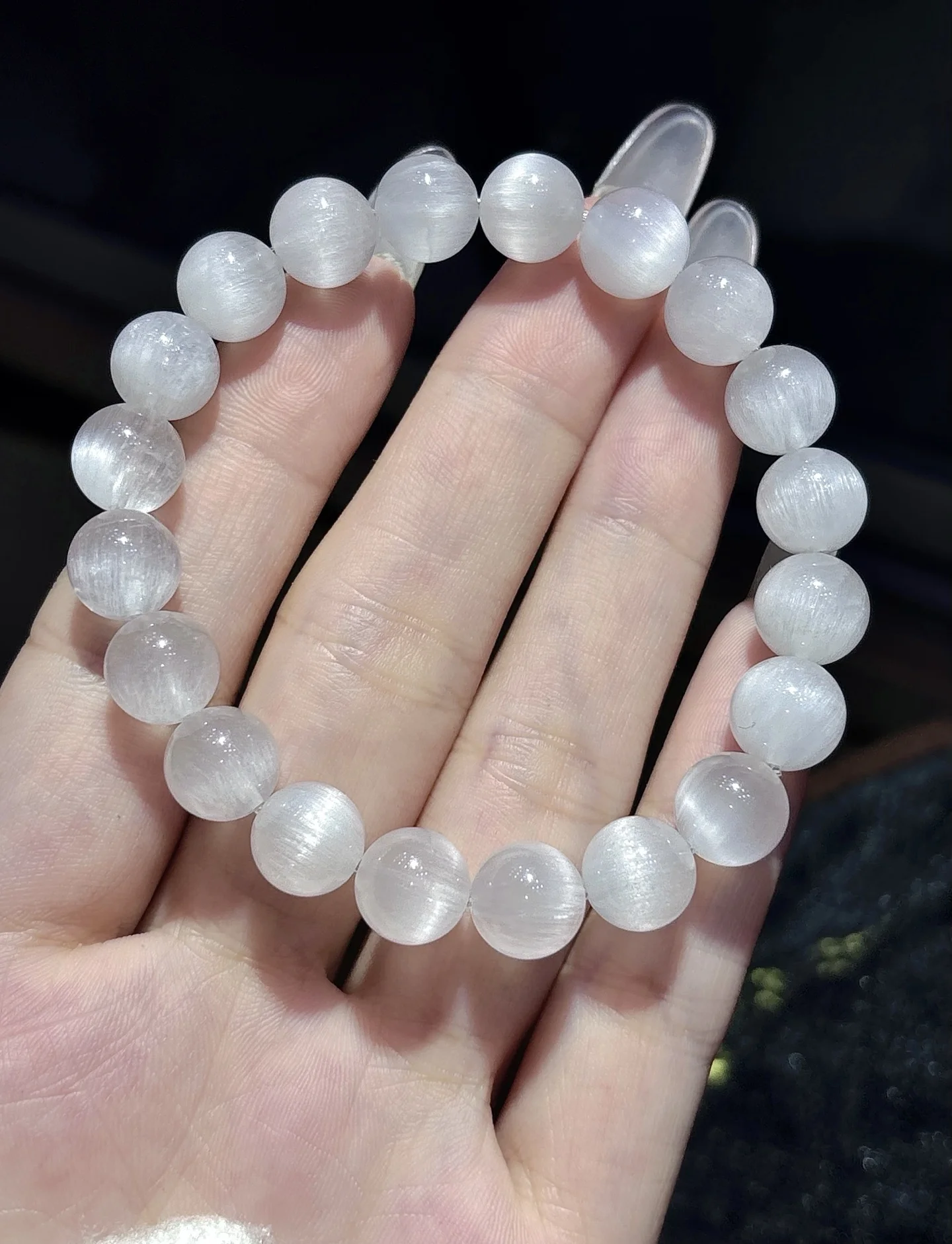 

Браслет из натурального белого рутилированного кварца, прозрачный эластичный круглый кристалл, бусины 9,7 мм, кошачий глаз, белый рутилированный кварц, редкий AAAAAA