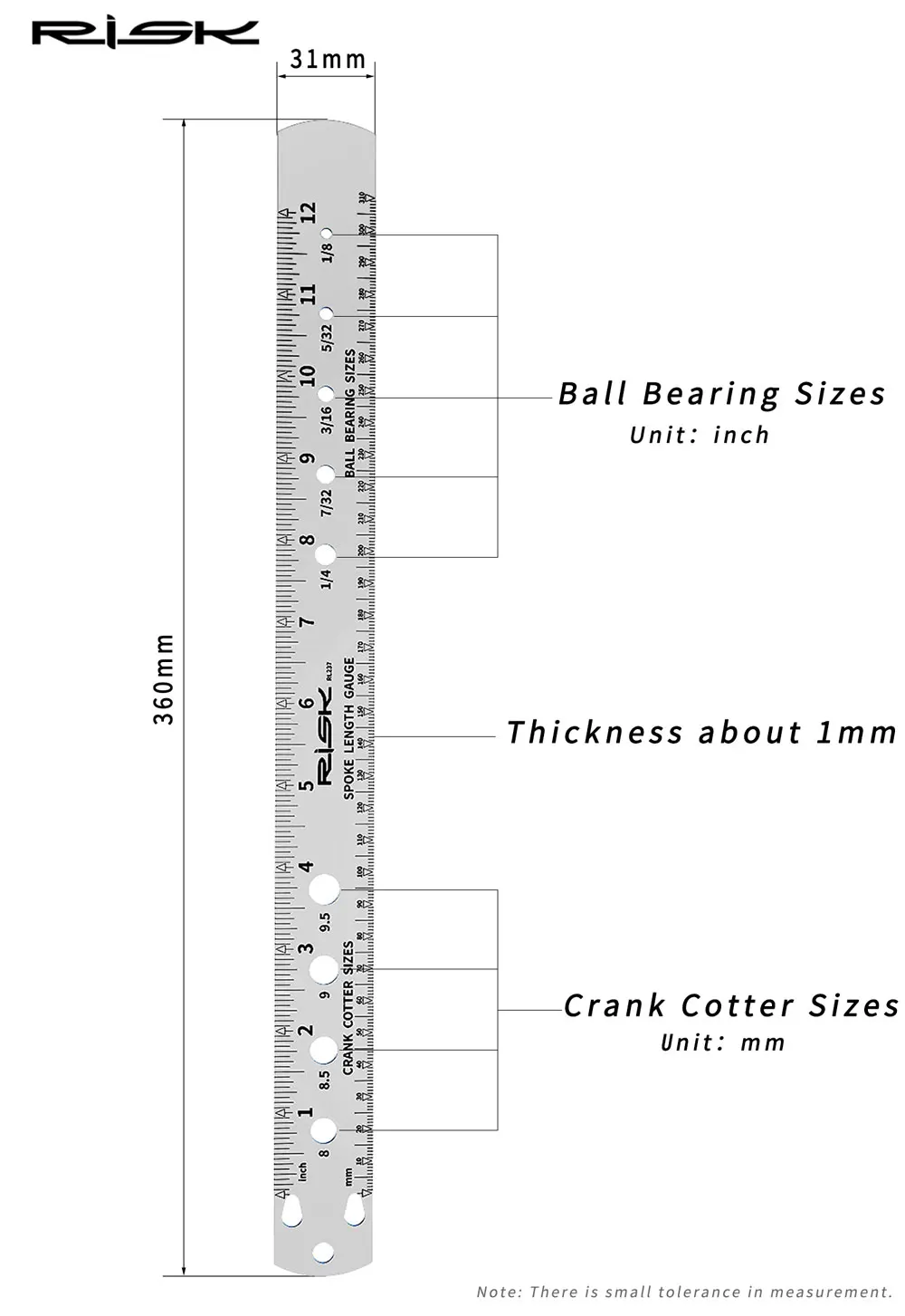 Bicycle Bike Spoke Ruler Crank Cotter /Ball Bearing Gauge/Metric and Fractional ,Bicyle Repair Tool