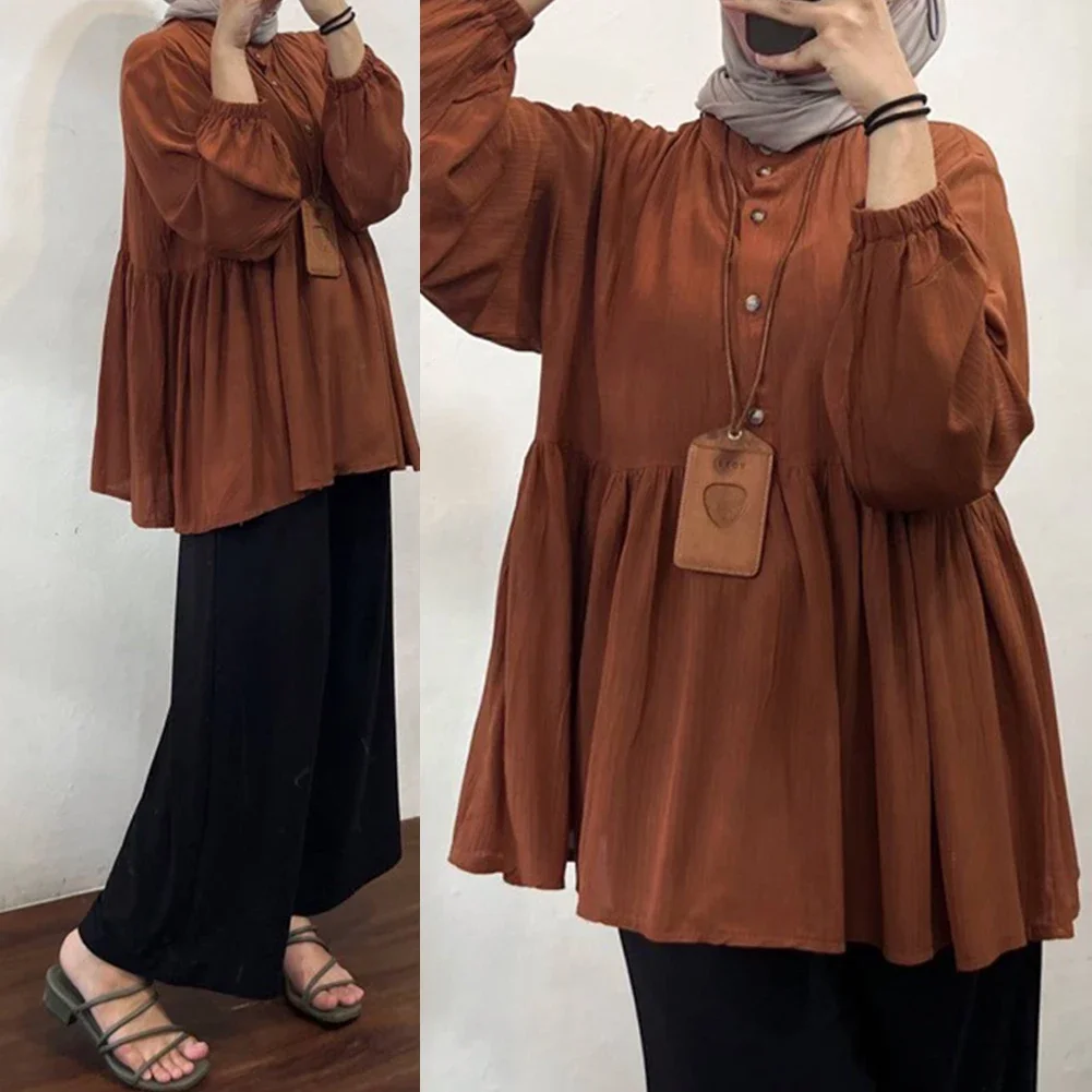 Blouse Shirt Long Sleeve Loose Muslim O Neck Polyester 1pcs Festivals Going Out Comfy Fashion Hot Female Women