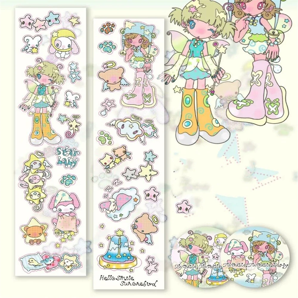 Niedliche Handgezeichnete Anime-Mädchen Aufkleber, Dekoratives Bastelmaterial für Scrapbooking, Nicht-Rollbare Aufkleberbögen