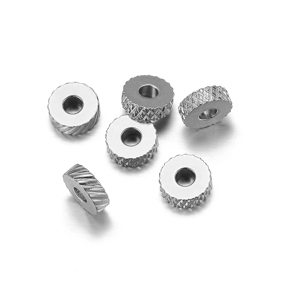 20Pcs 6mm Stainless Steel Gold Plated Texture Flat Spacer Beads for DIY Jewelry Making Necklace Findings Bracelet Supplies