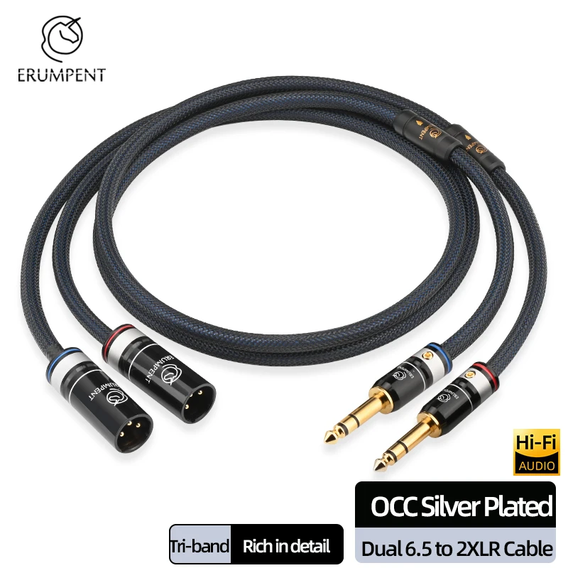 

One Pair HiFi 6.5mm to XLR Audio Cable High Quality OCC Silver Dual 6.35mm TRS to 3Pin 2XLR Audio Stereo Amplifier Mixer Cable