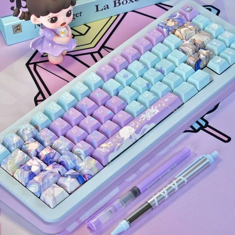 Custom Cosmic Rail Aesthetic Melodic Wing Keycap Set PBT Hot Sublimation Original Height Durable Gift!