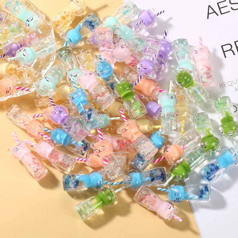10Pcs 7Color Glow in the Dark Resin Pendant 17x42mm Charm Luminous Drink Bottle Pendant For DIY Necklace Bracelet Jewelry Making
