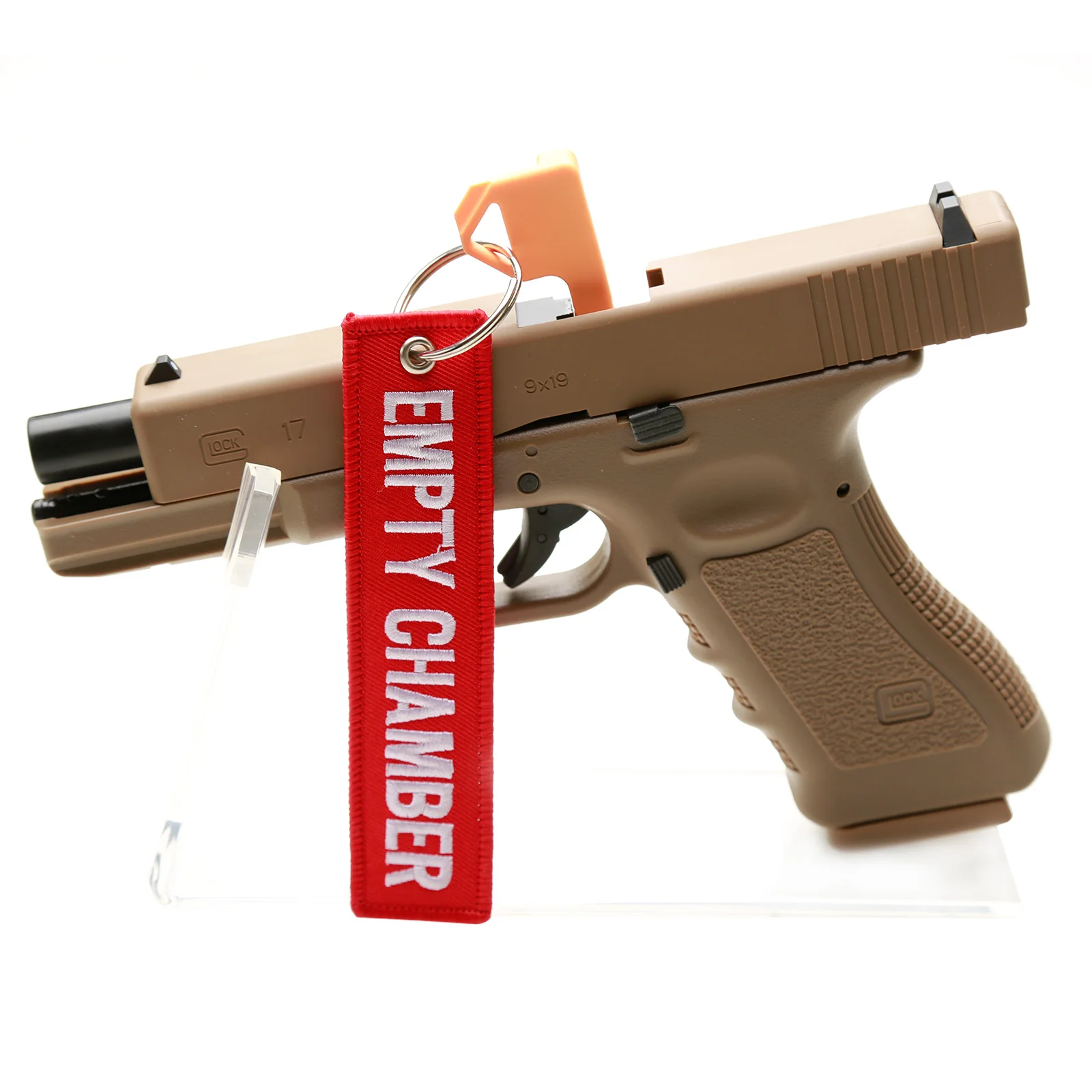 6 Pcs Empty Chamber Key Chains Aviation Safety Tag Indicator Red Double Sided Letter Embroidered Key Fobs Flags Loop Key Chain