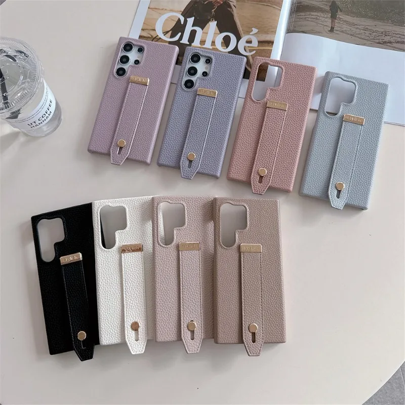 ليتشي الحبوب الملمس الجلود معصمه جراب هاتف لسامسونج غالاكسي S23 FE S24 S22 الترا زائد A14 A24 A33 A54 5G A05 PU يغطي