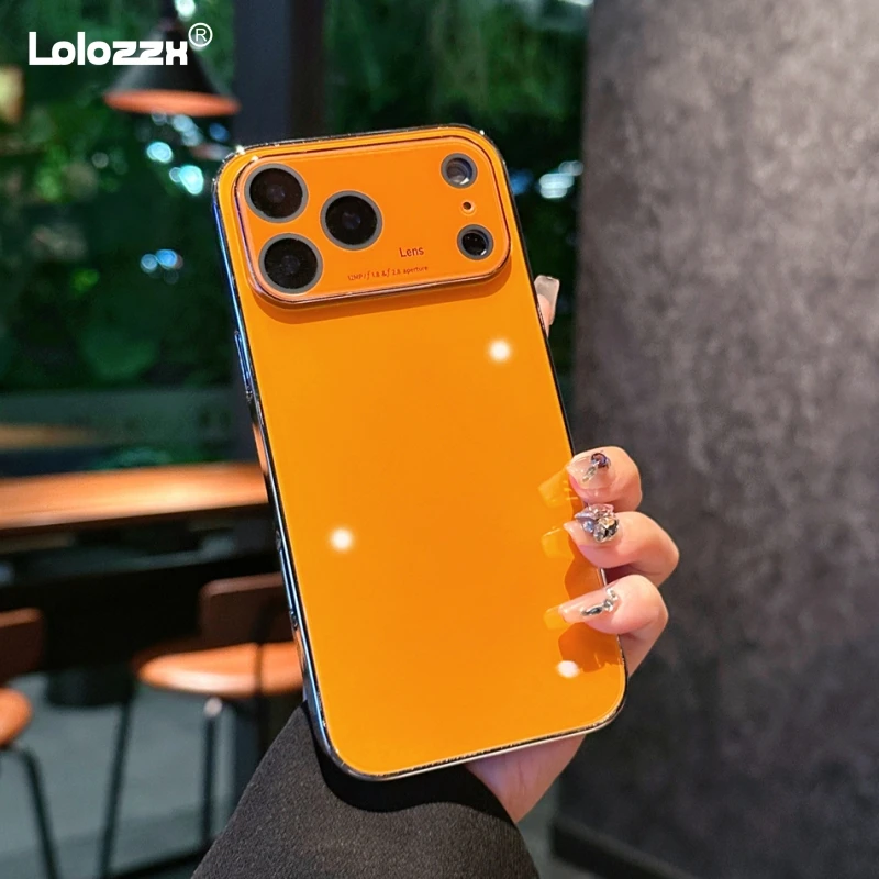 Luxuriöse große Glas-Telefonhülle mit Fensterbeschichtung für iPhone 17, 16, 15, 14, 13, 12, Pro Max Plus, stoßfester Linsenschutz, Rückseite