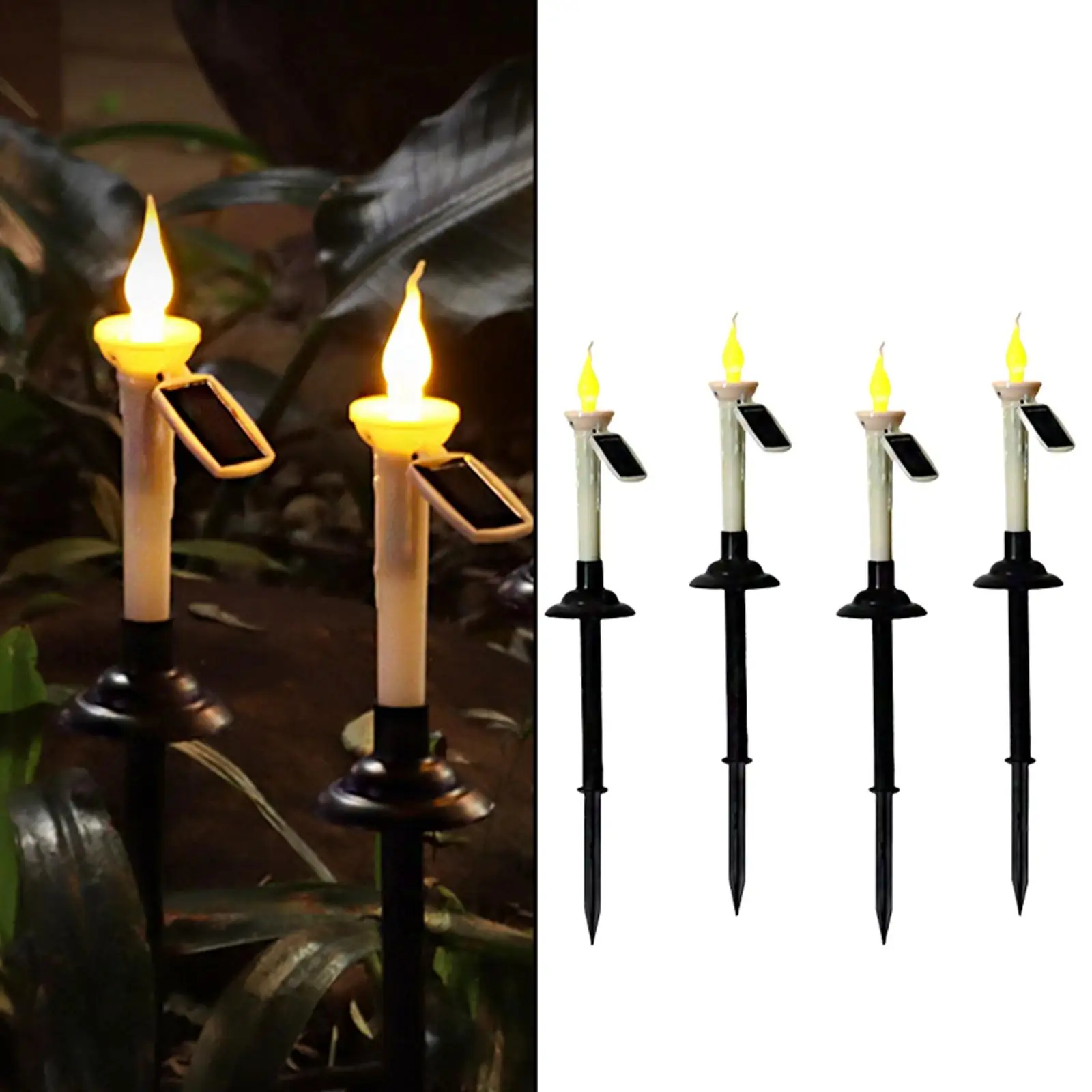 4Pcs Outdoor Solar Candle Light Lawn Lamp with Grounding Accessories for Yard Walkway Garden Decoration