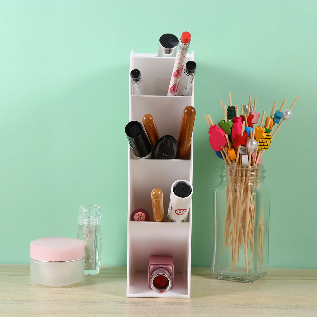 

2Pcs Stationery Box Organizer Compact Desk Pencil Case Multi-Function Storage Container for Pens Keys Jewelry Lightweight