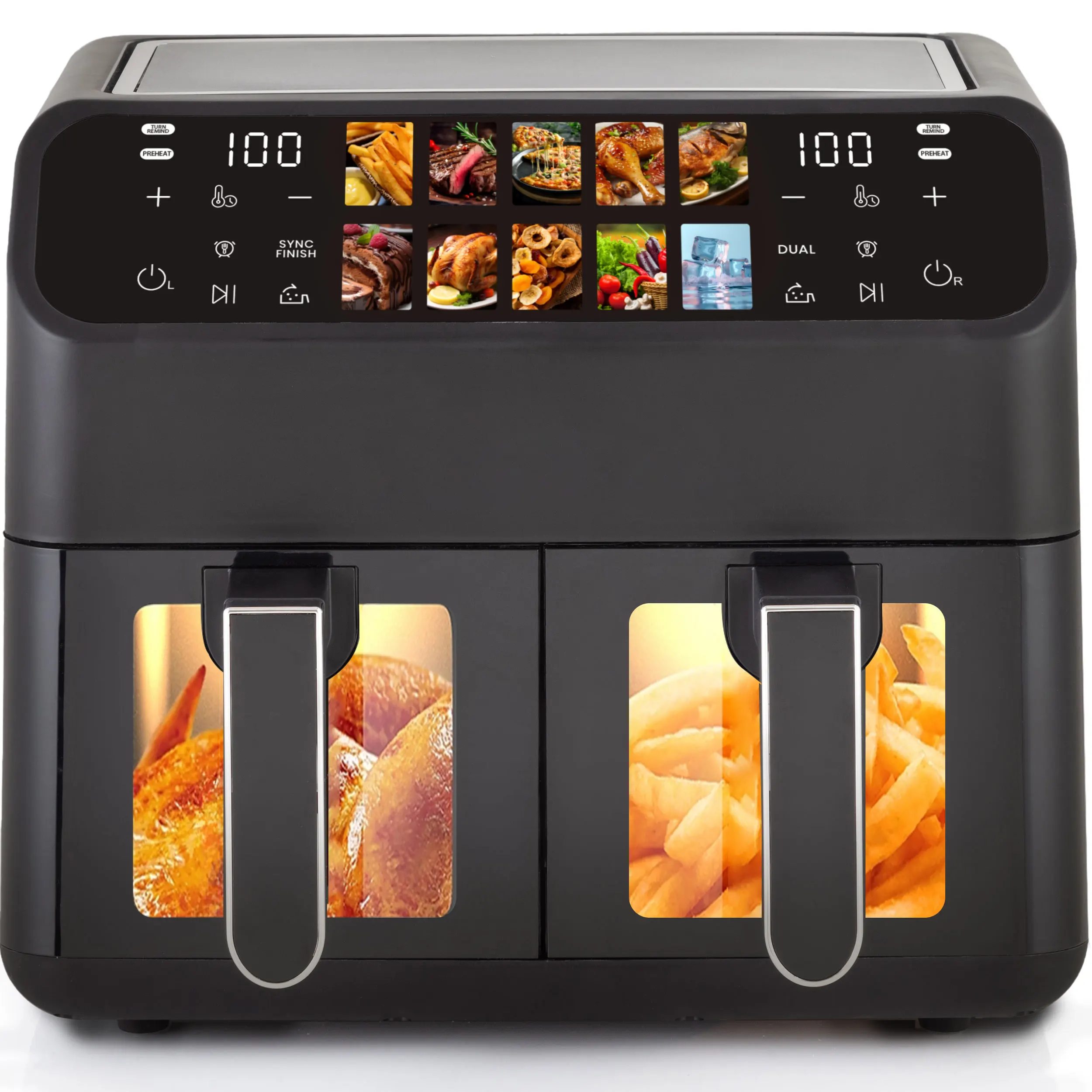 Sinaopus 9L Dual-Korb-Heißluftfritteuse – Ölfreier Kocher mit LED-Touch-Steuerung & Sichtfenster, 10-in-1 Multifunktion, Familien-Smart-Heißluftfritteuse-Ofen für Zuhause