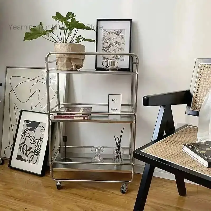 

Multi-layer Ins Shelf Floor Modern Style Metal Removable Pulley Storage Rack Kitchen Islands and Trolleys Rolling Storage Cart