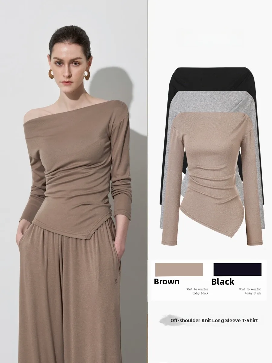 

Женская трикотажная футболка на одно плечо Long Sve Top с косым воротником Base irt Slim Fit, повседневная трикотажная футболка универсального кроя