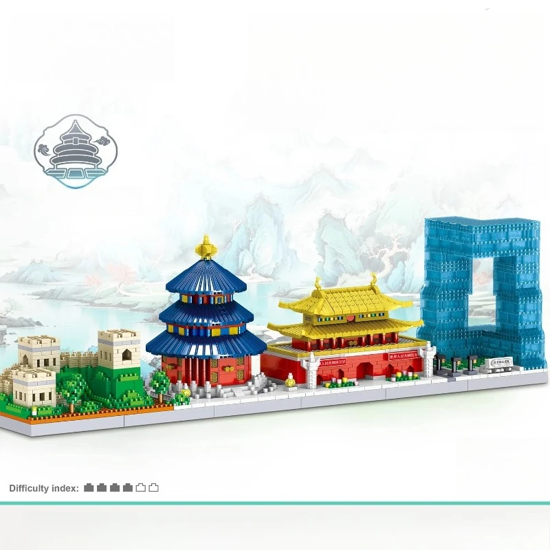

Beijing and Shanghai Skyline Landmark Building Blocks Handmade Building Street Scene Assembled Ornaments Collection Model Toys