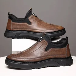 Slip-on Round Toe Men's Leather Shoes Comfortable High Quality Fashion Low Price Retro Elegant Male Casual Shoe Social New In Pu