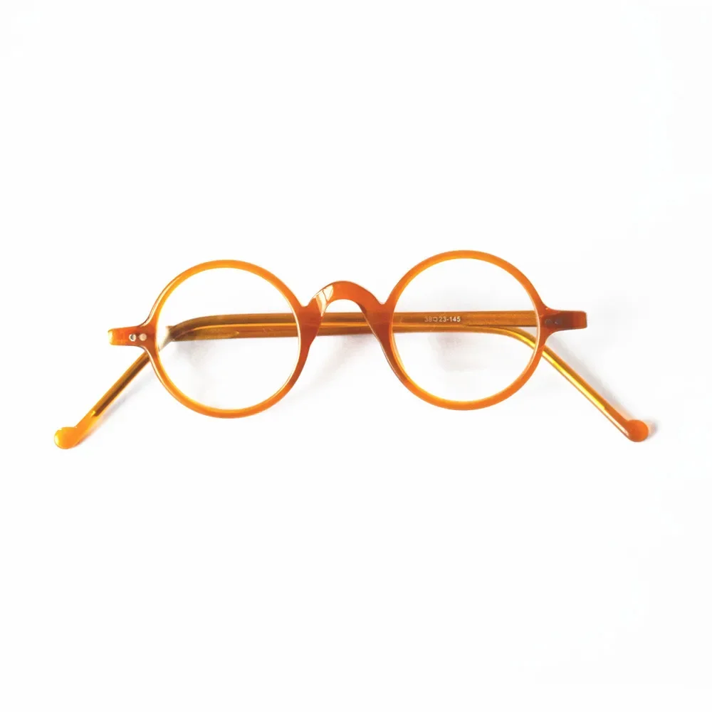 Vintage Small Round Reading Glasses Orange Gold Full Rim 38mm +125 +175 +225 +275 +325 +375 +425 +475 +525 +575 +600