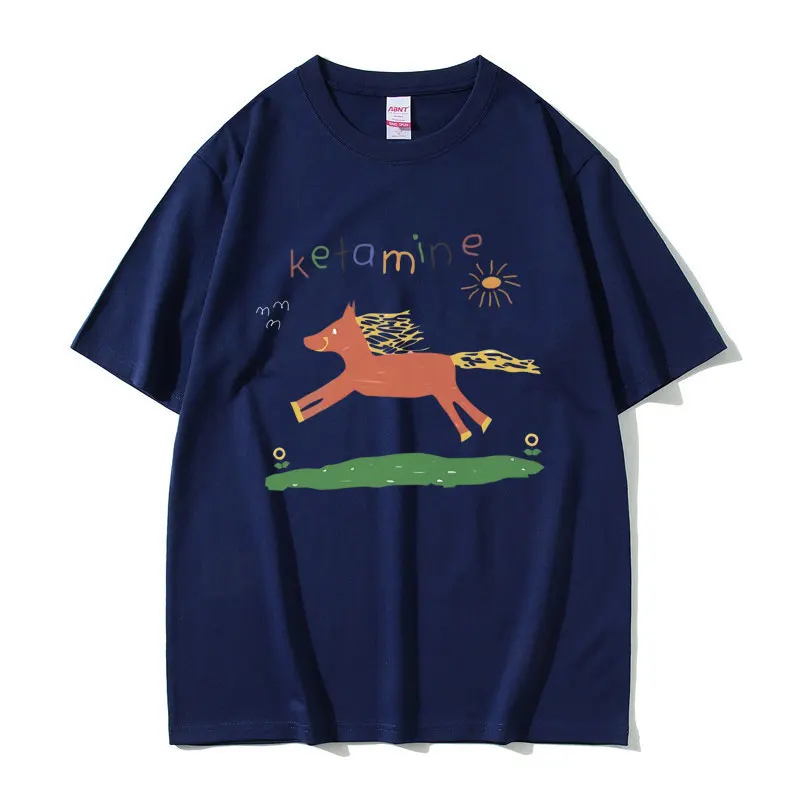 Funny Ketamine Horse Graphic Print T Shirts Men Women Casual Joke Humor Meme T-shirt Male Pure Cotton Tees Mens Oversized Tshirt