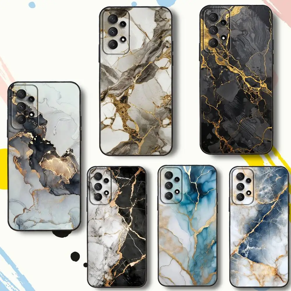 حافظة هاتف رخامية رائعة من Gold ArtS لهاتف Samsung Galaxy A 80,72,73,91,53,22,51,52,5G,Plus,J,Note غطاء أسود ناعم #1