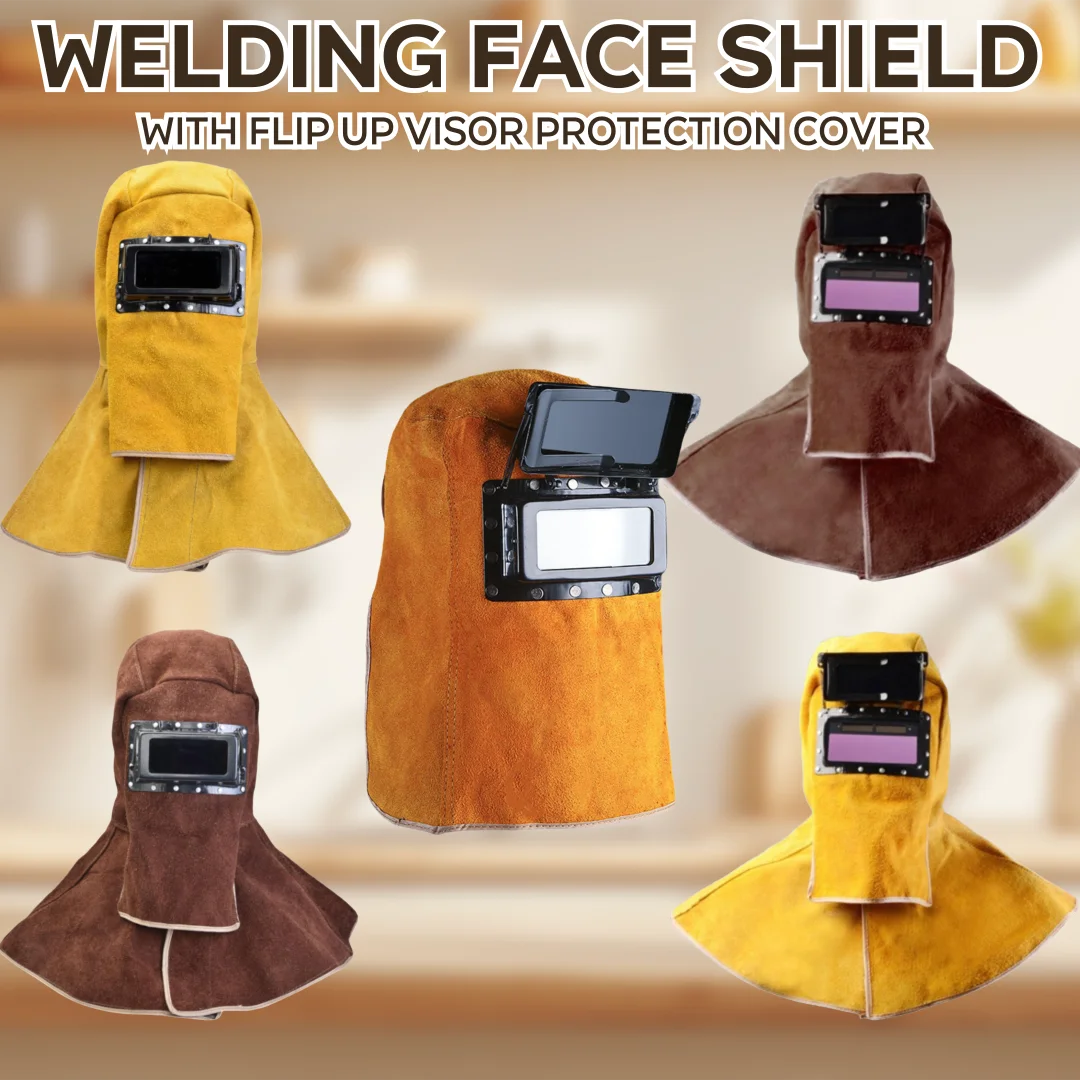 

Cowhide Leather Welder Hood Welding Helmet with Solar Auto Darkening Filter Lens Heat Resistant for long hours Welding Workplace