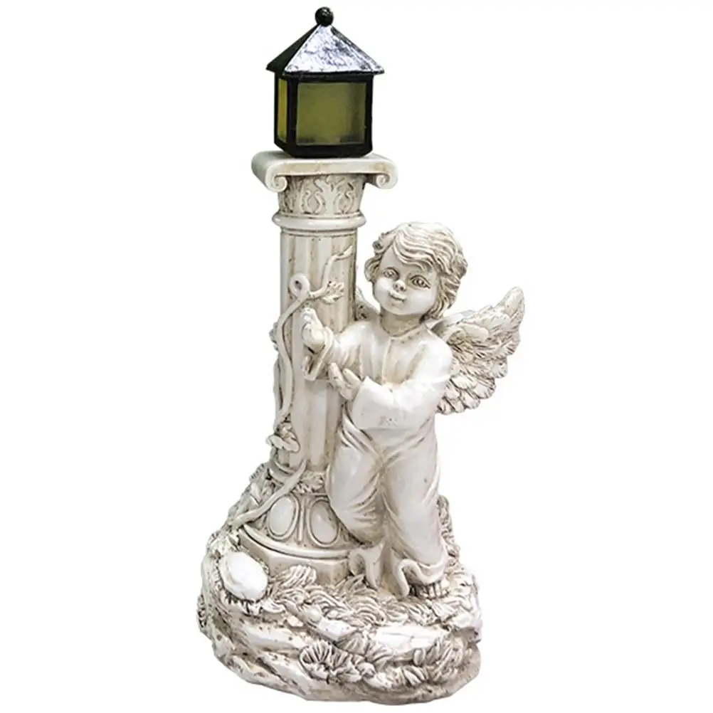 

Resin Angel Figurine Solar Powered Glowing Garden nament European Style Pillar Statue Outdoor Lighting Decorative Lamp For