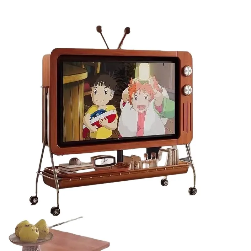 Retro TV Cabinet Modern Simple Small Apartment Living Room Bedroom Movable TV Rack Multifunctional Storage TV Cabinet