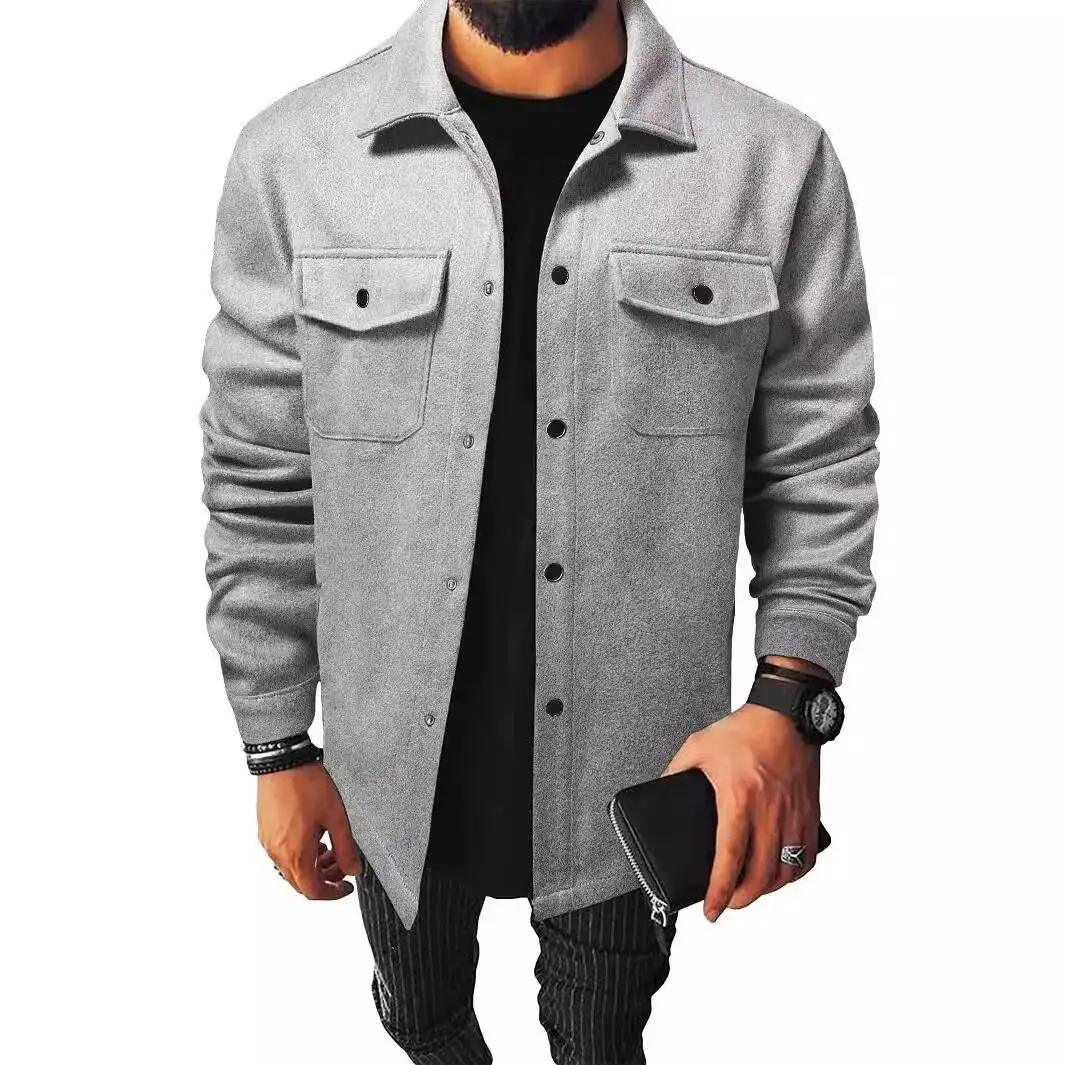 

New Youth Casual In Stock Brushed Tops Clothing Men's Shirts Solid Color Versatile Business