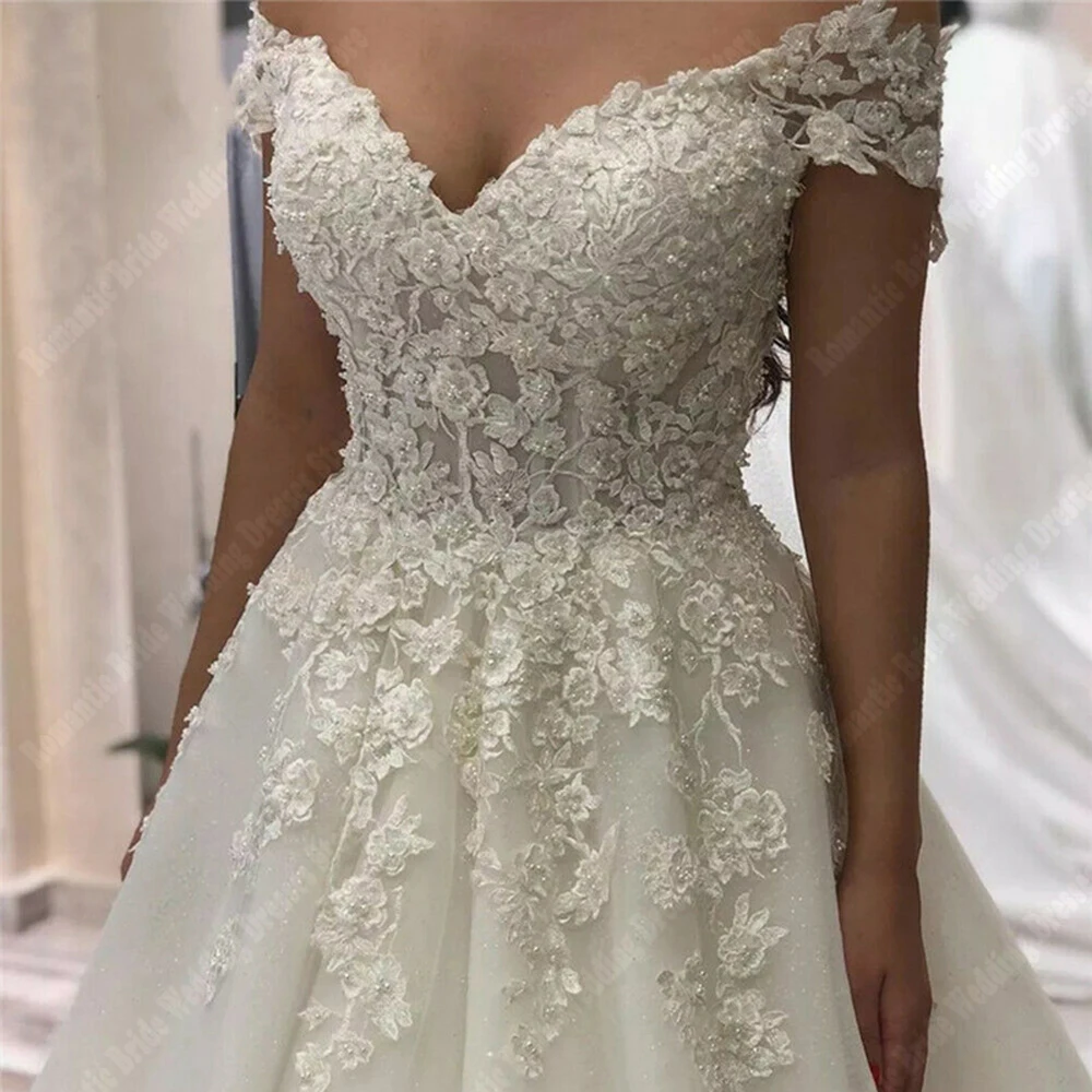 Sexy Off-Shoulder V-Hals Vrouwen Trouwjurken Pluizige A-Lijn Bruidsjurken Elegant Verlovingsbanket Vestidos De Novias 2024